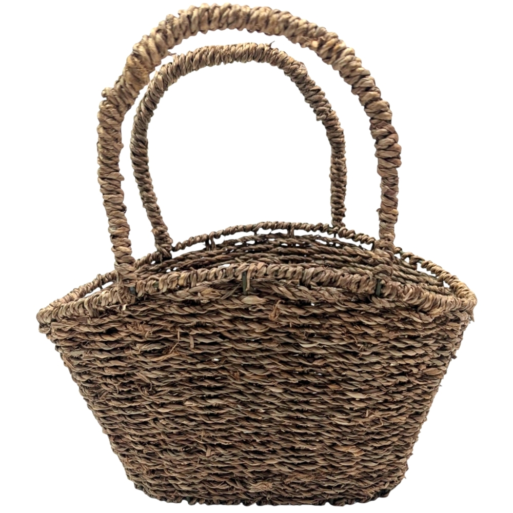 Brown Woven Basket Bin Rustic Accent Farm Flower Cottage Cabin Home Decor